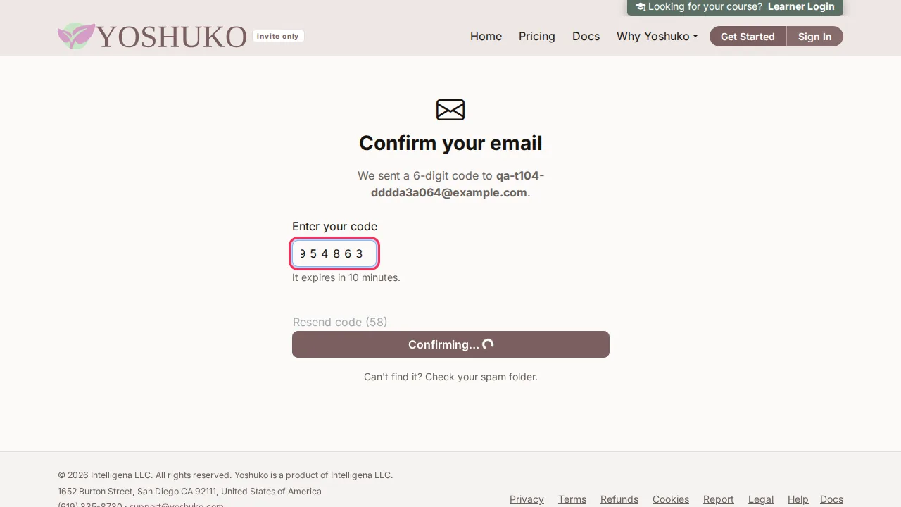 Confirm your email screen