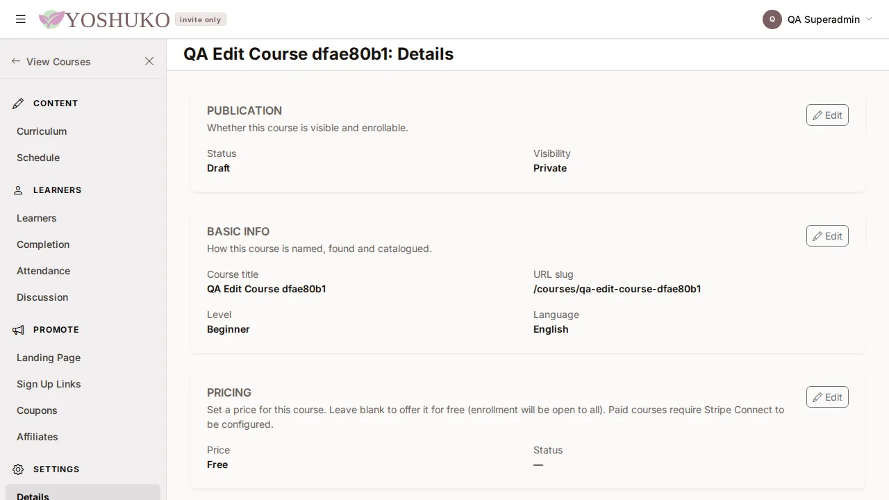 My Courses screen