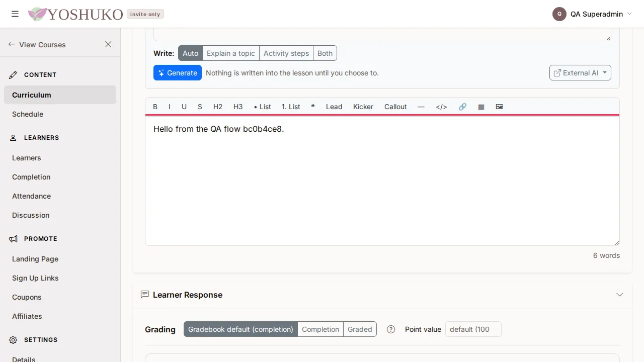 Lesson editor screen