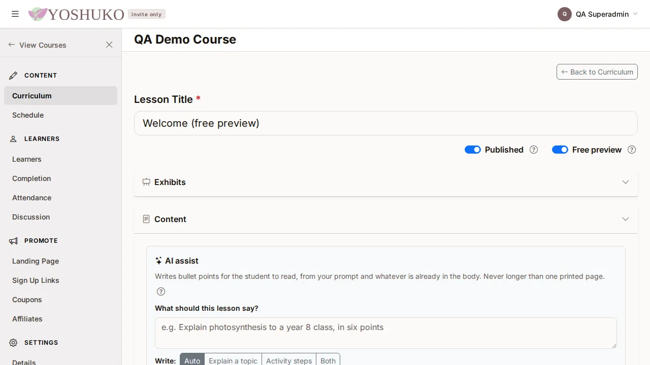 Curriculum screen
