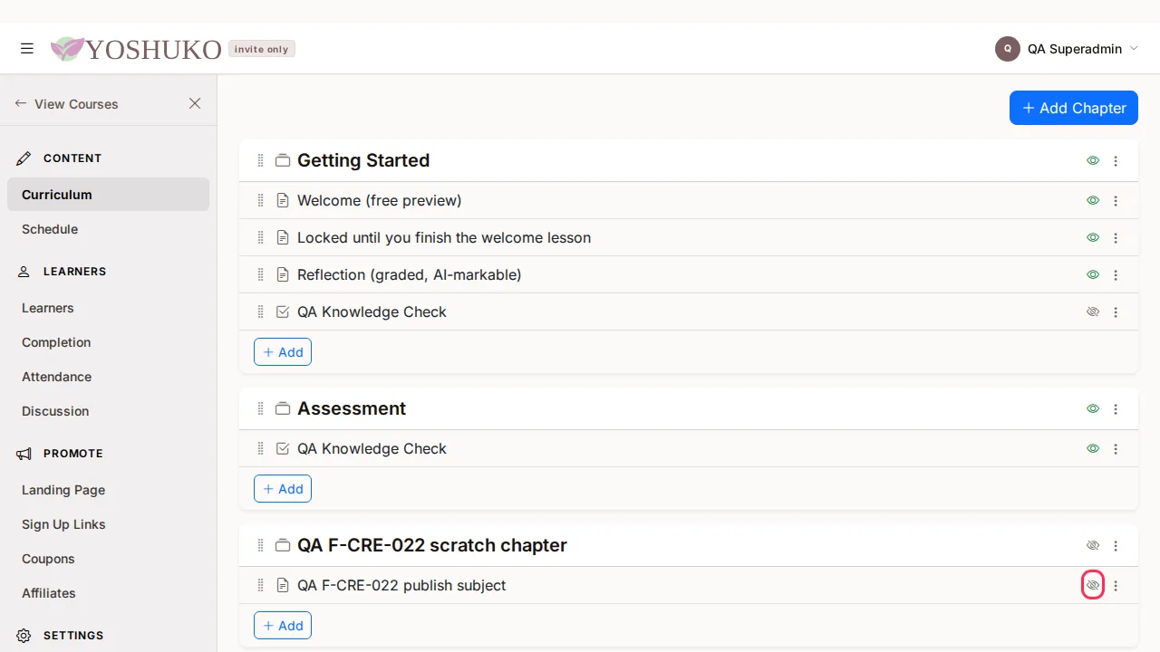 Curriculum screen
