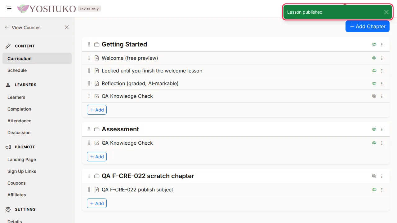 Curriculum screen