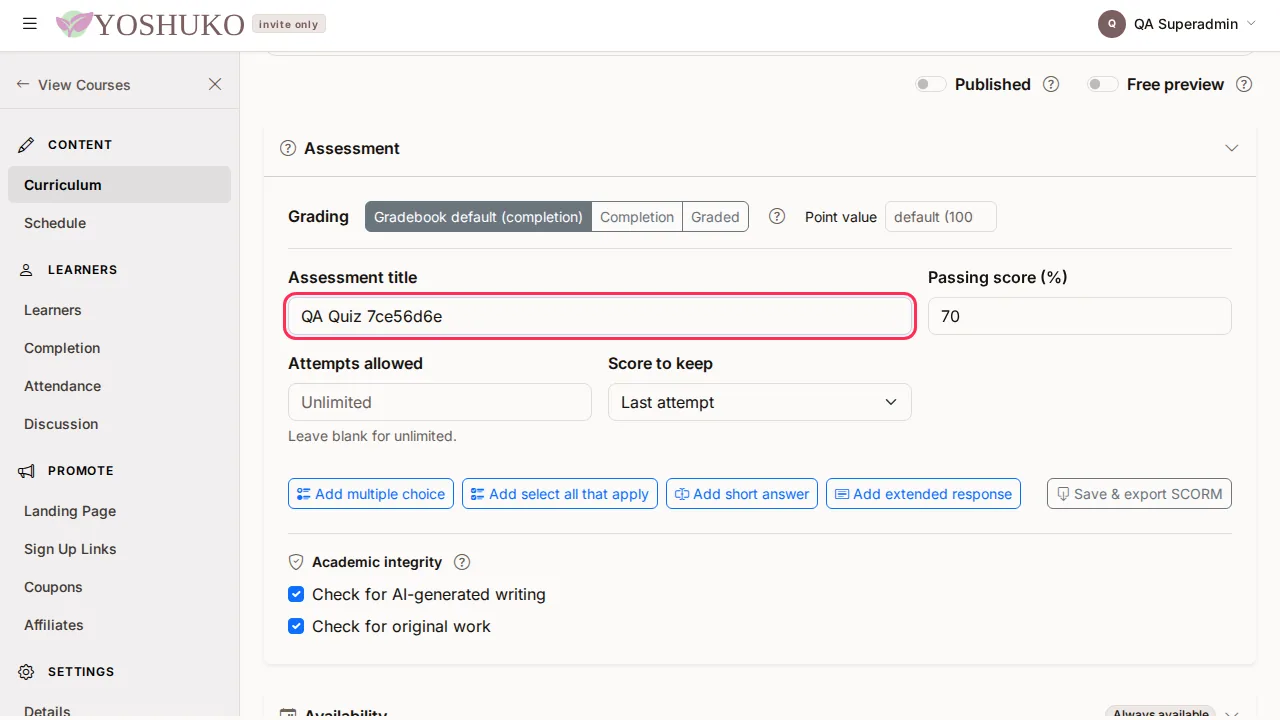 Lesson editor screen