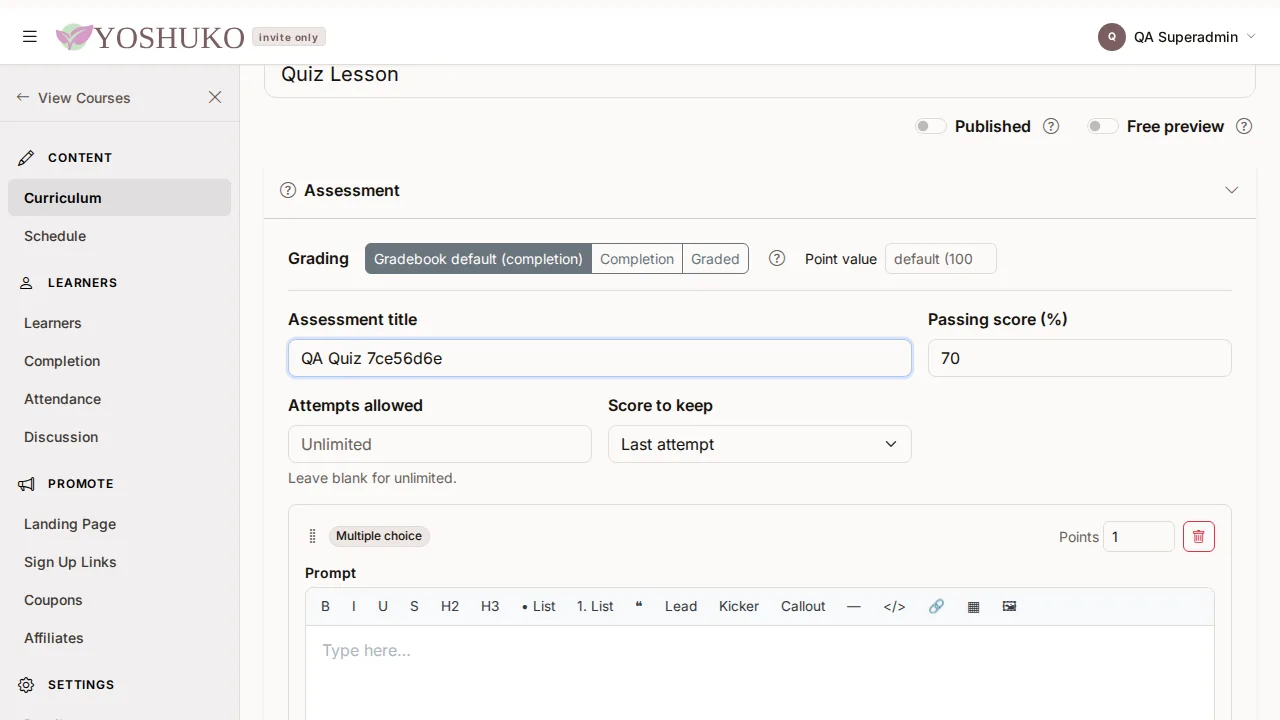 Lesson editor screen