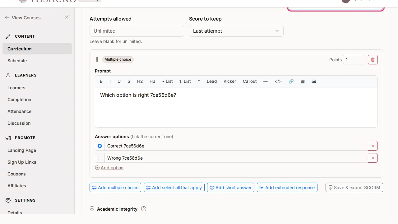 Lesson editor screen
