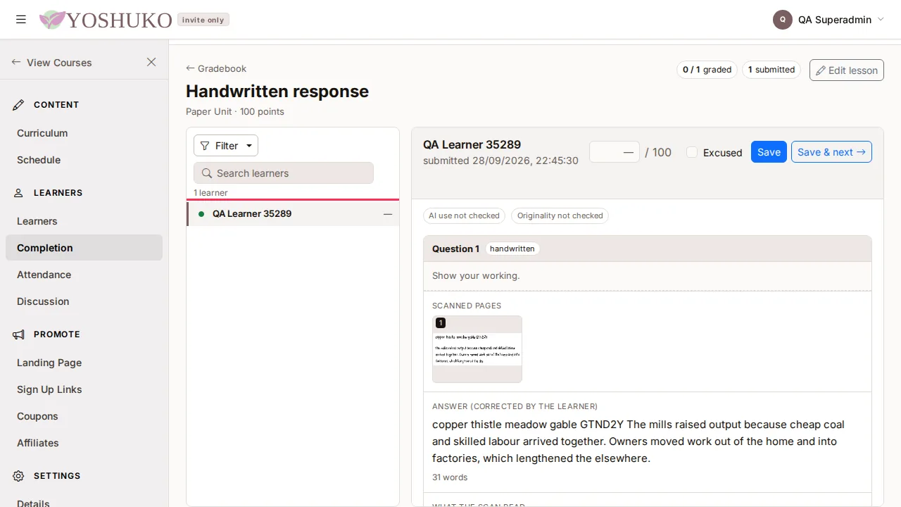 Review responses screen
