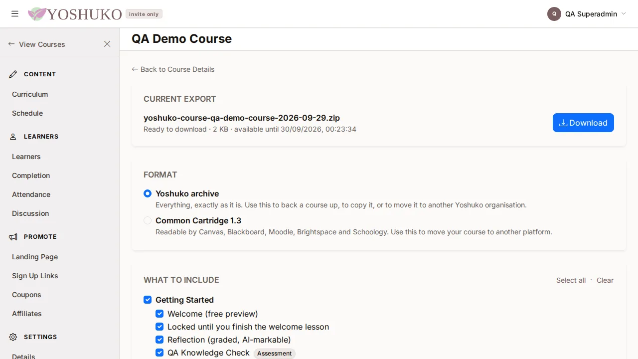 Course details screen