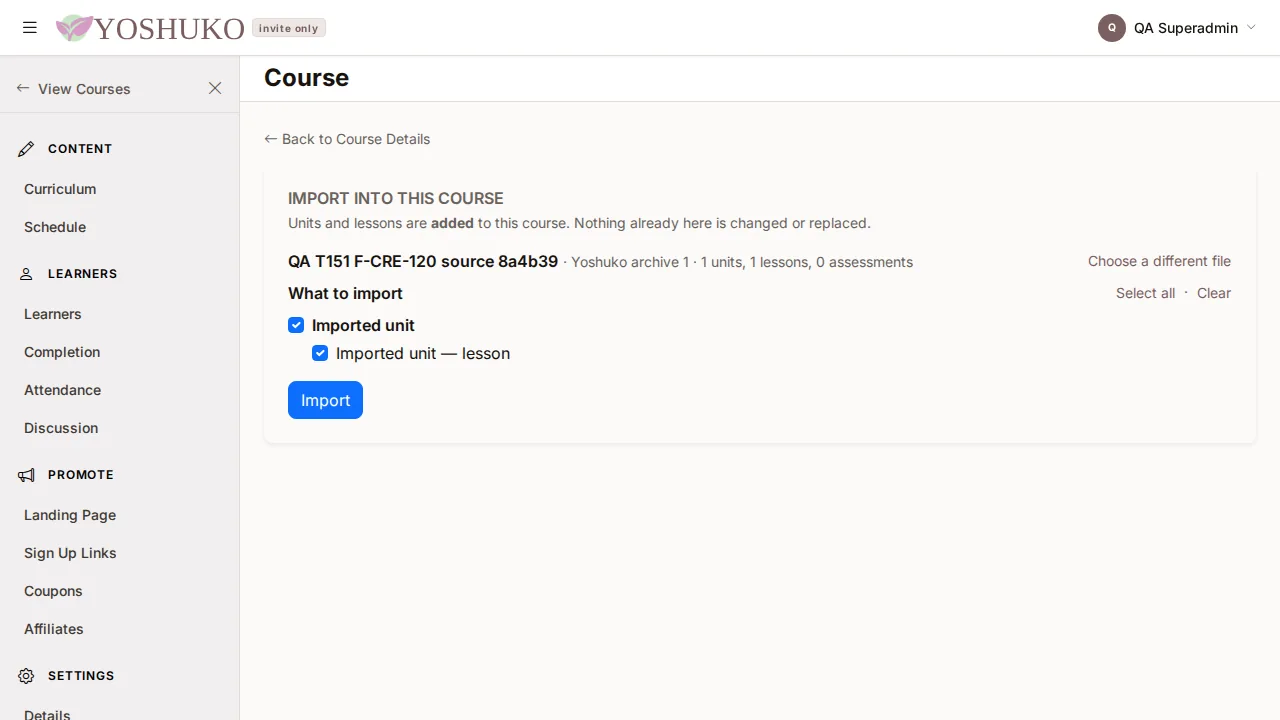 Course details screen