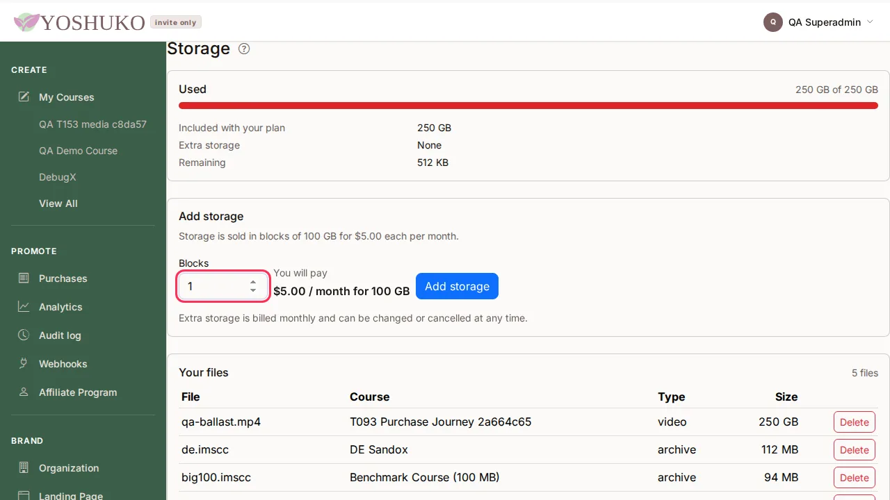 Storage screen