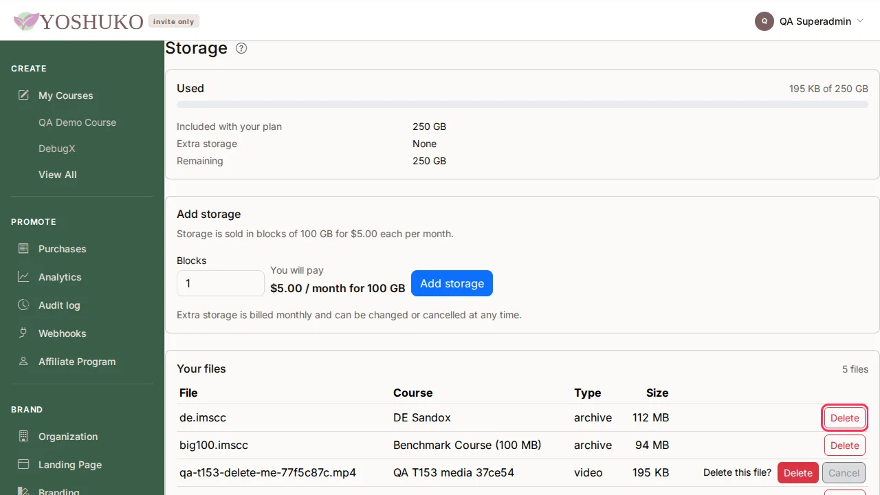 Storage screen