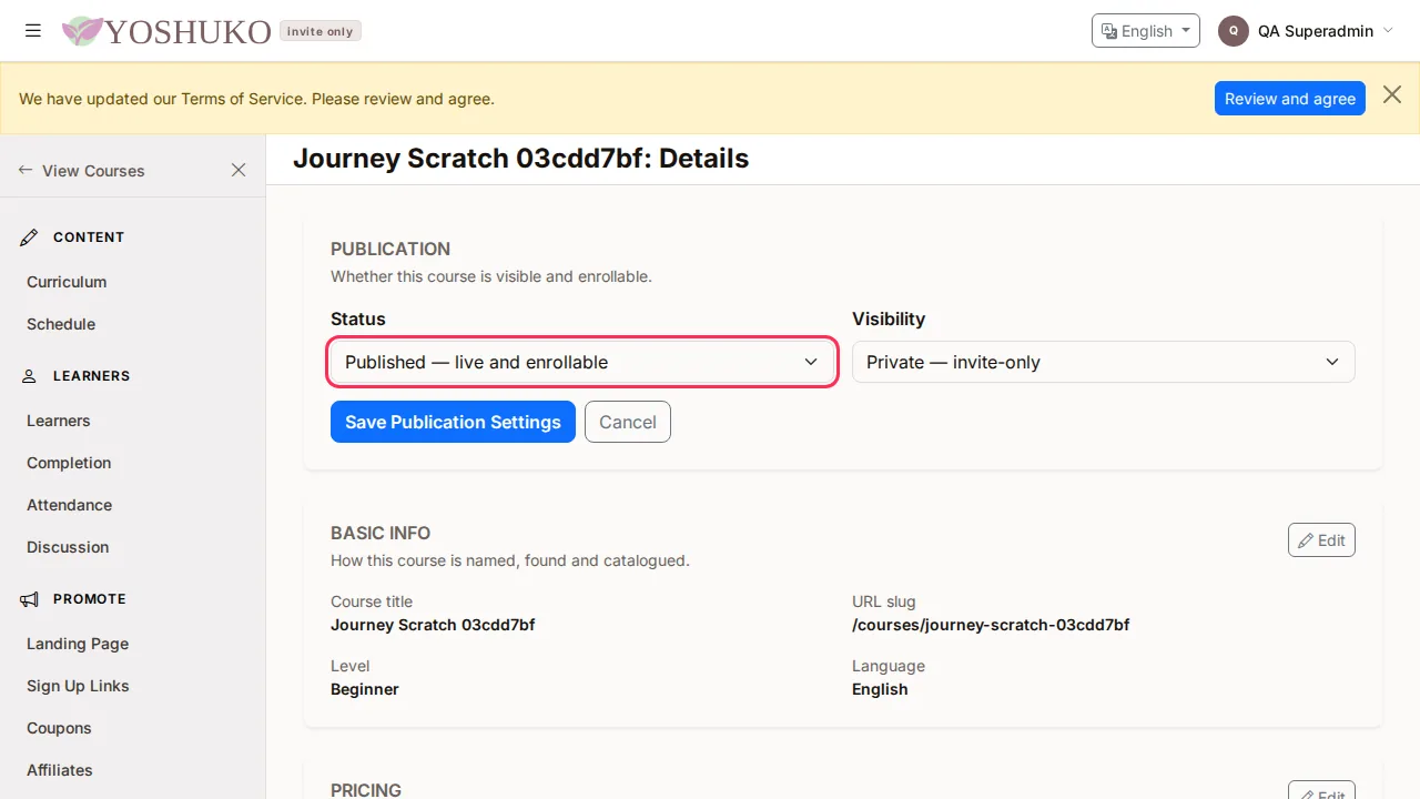 Course details screen