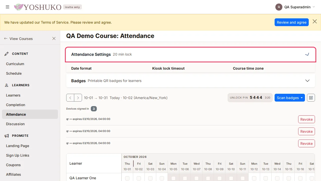 Attendance screen