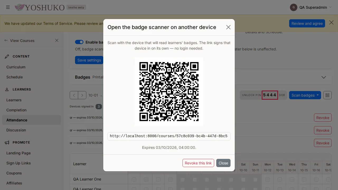 Attendance screen