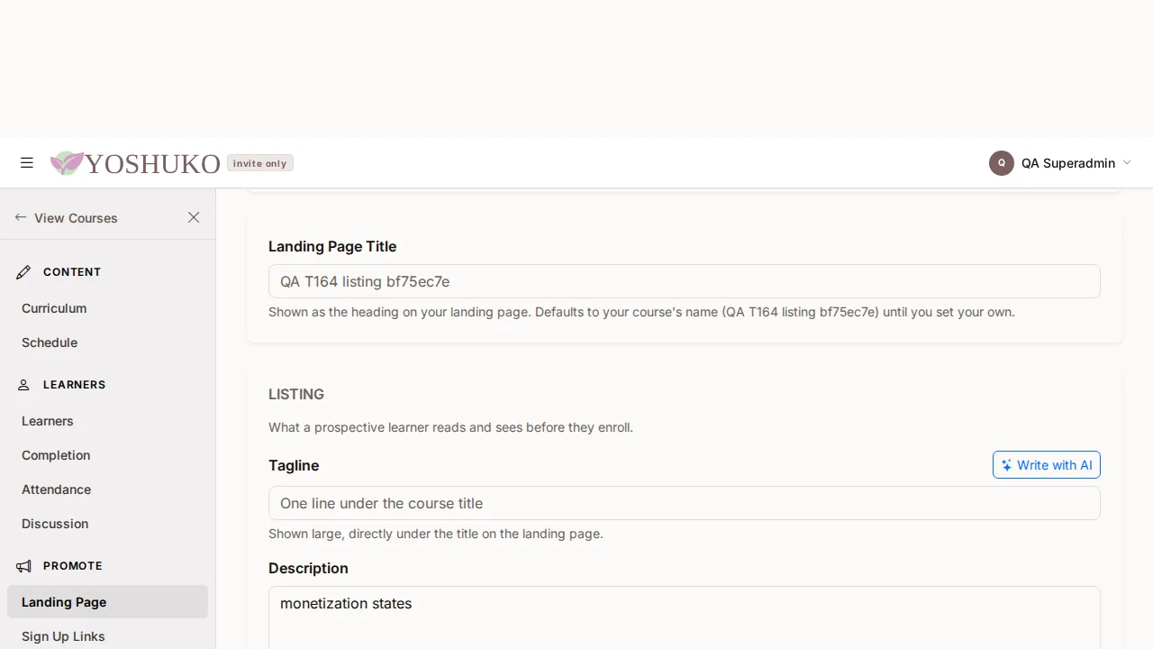 Monetization (Landing Page) screen