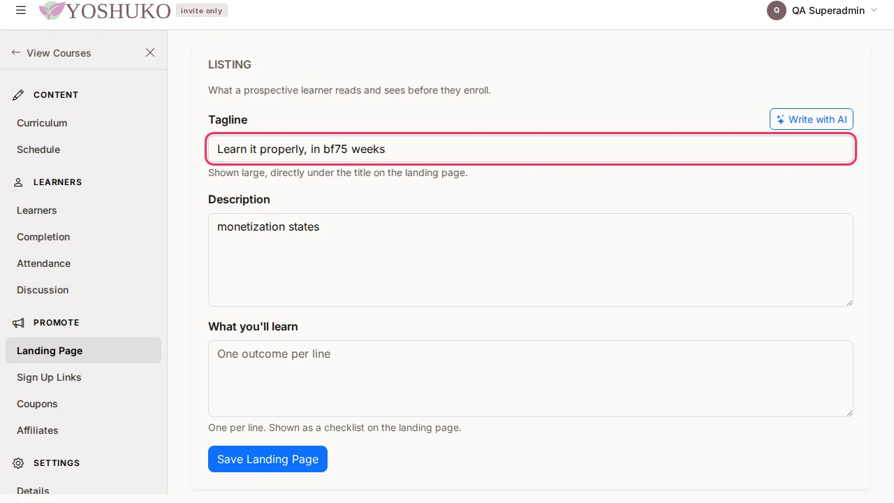 Monetization (Landing Page) screen