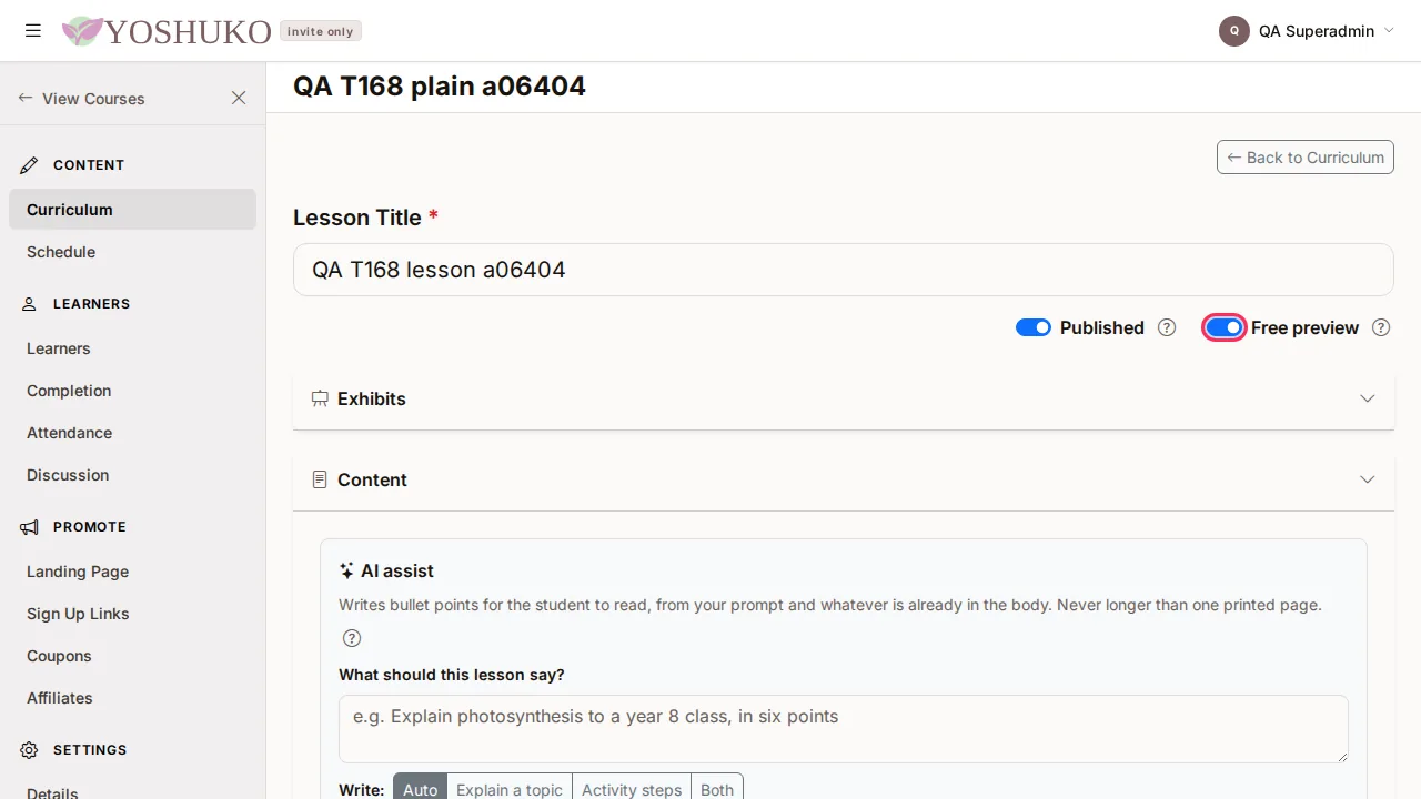 Lesson editor screen