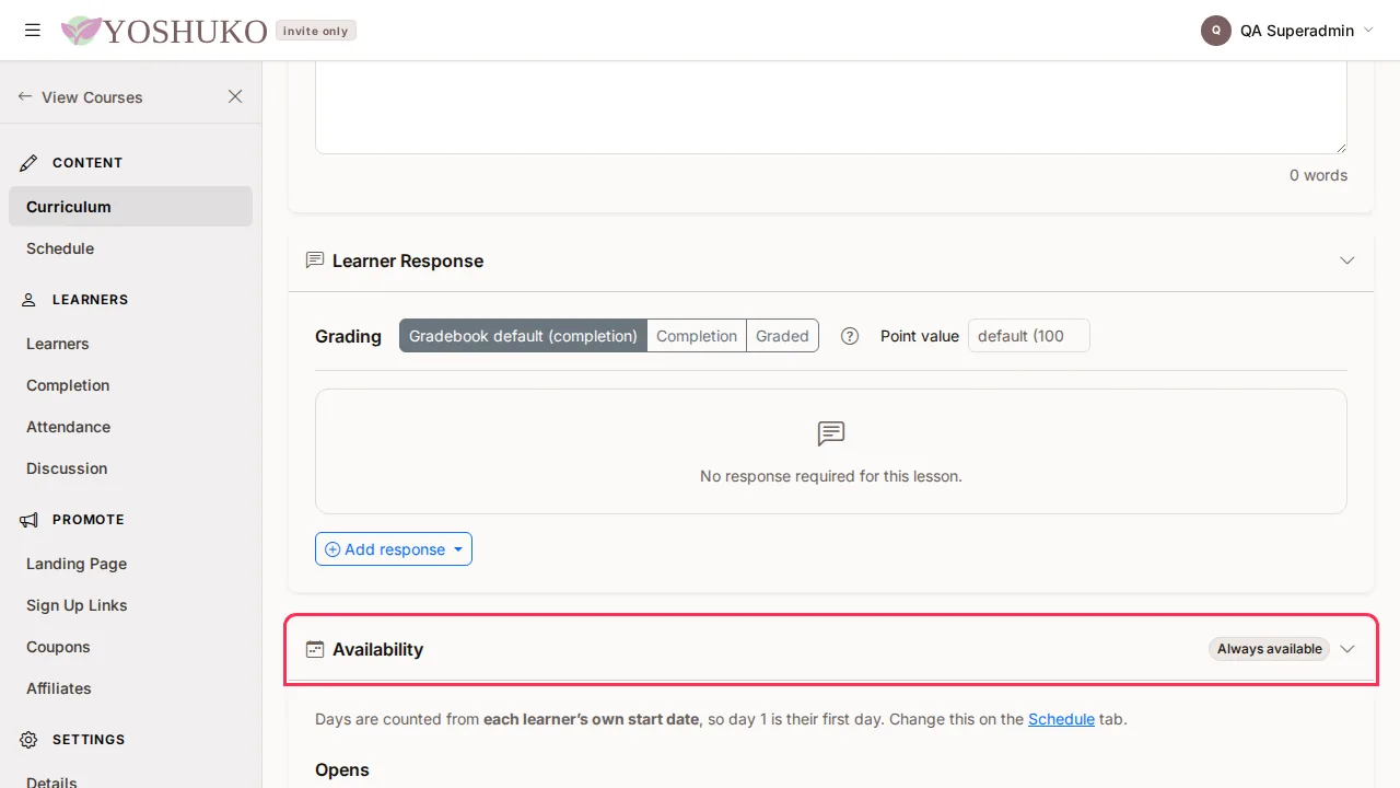 Lesson editor screen