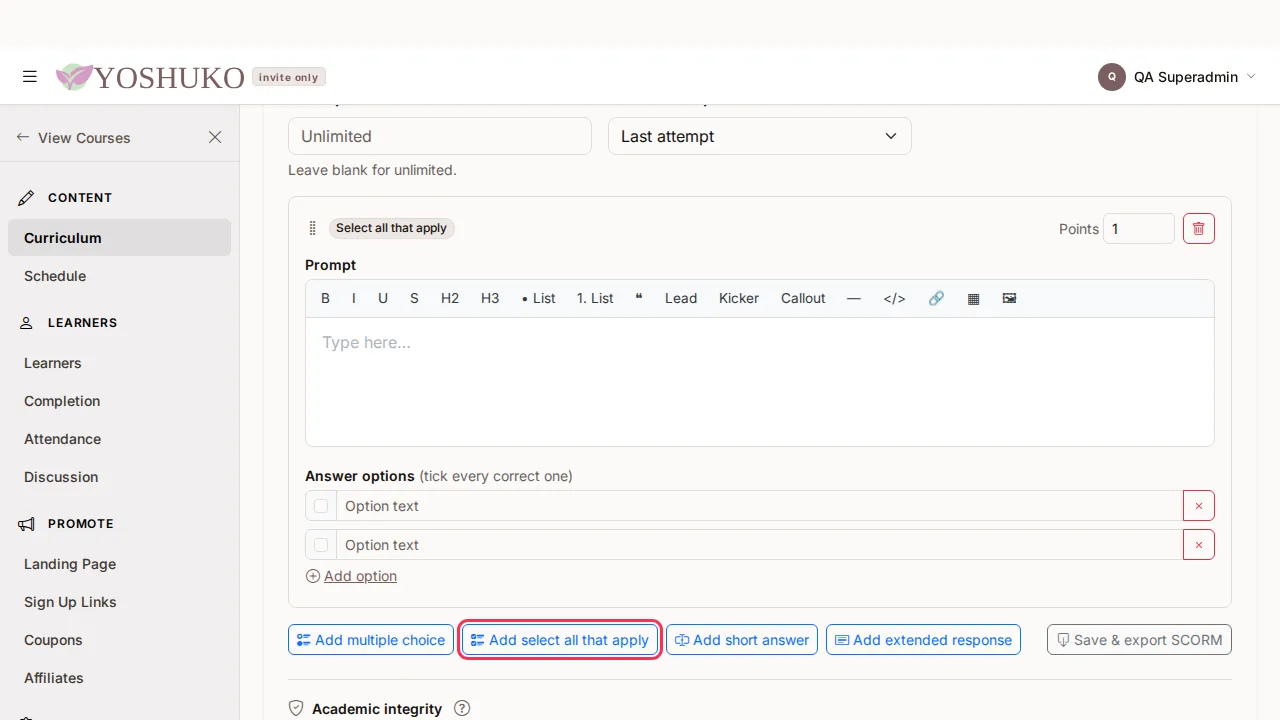 Lesson editor screen