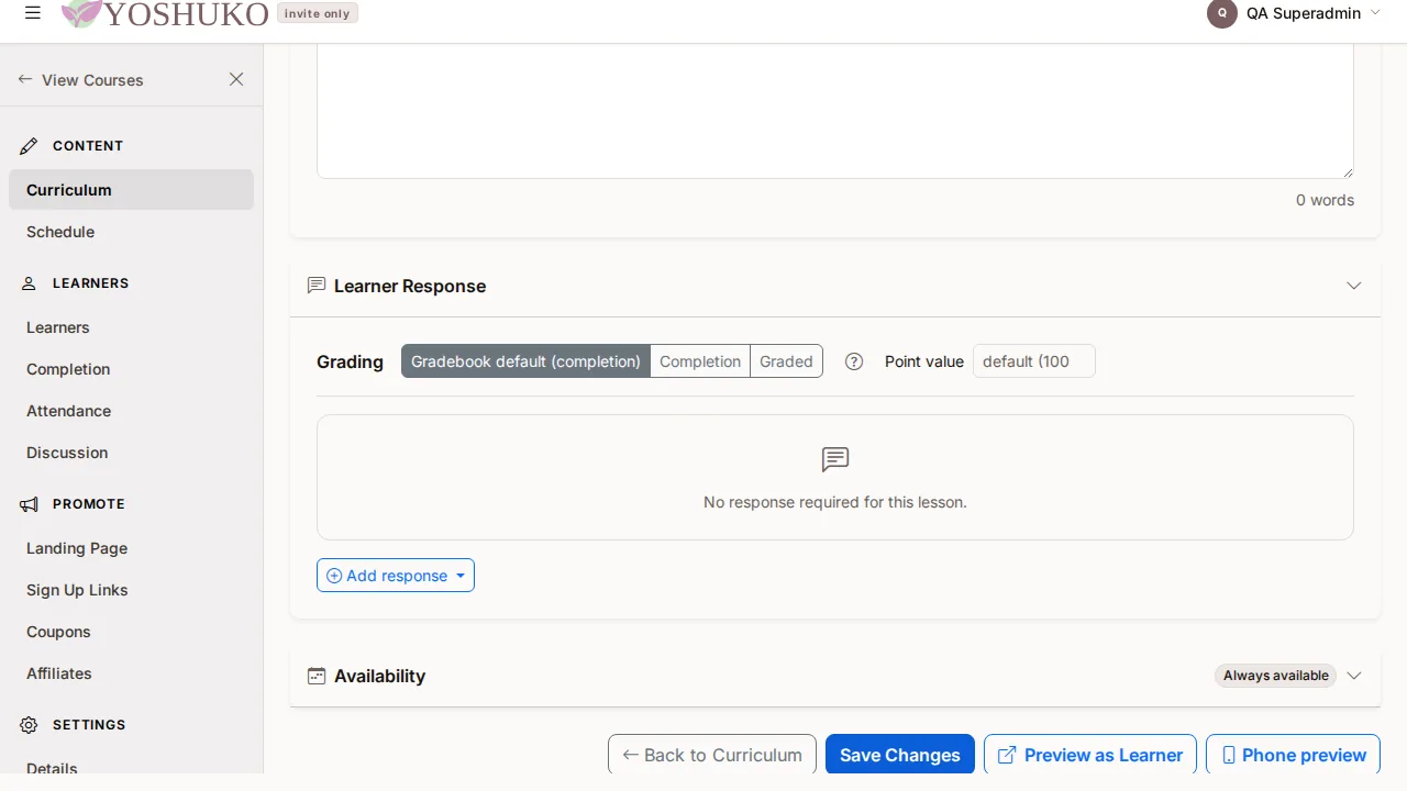 Lesson editor screen