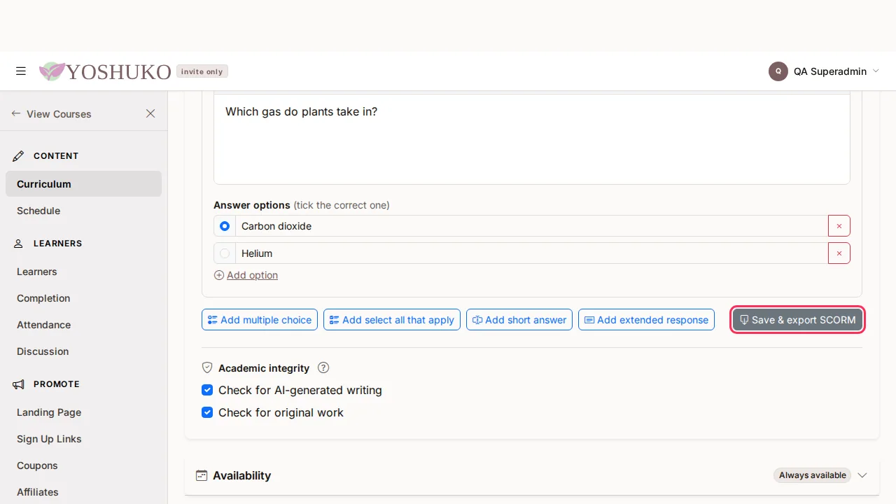 Lesson editor screen