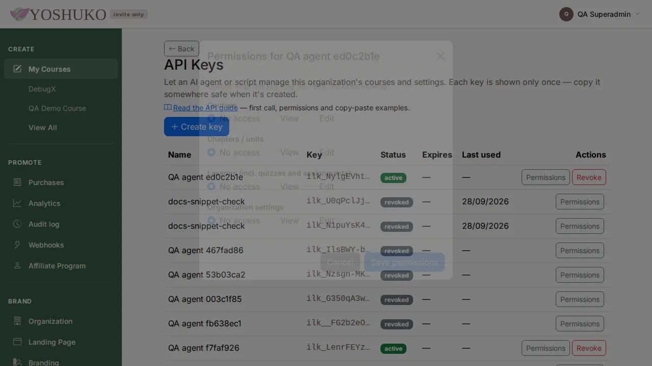 API Keys screen