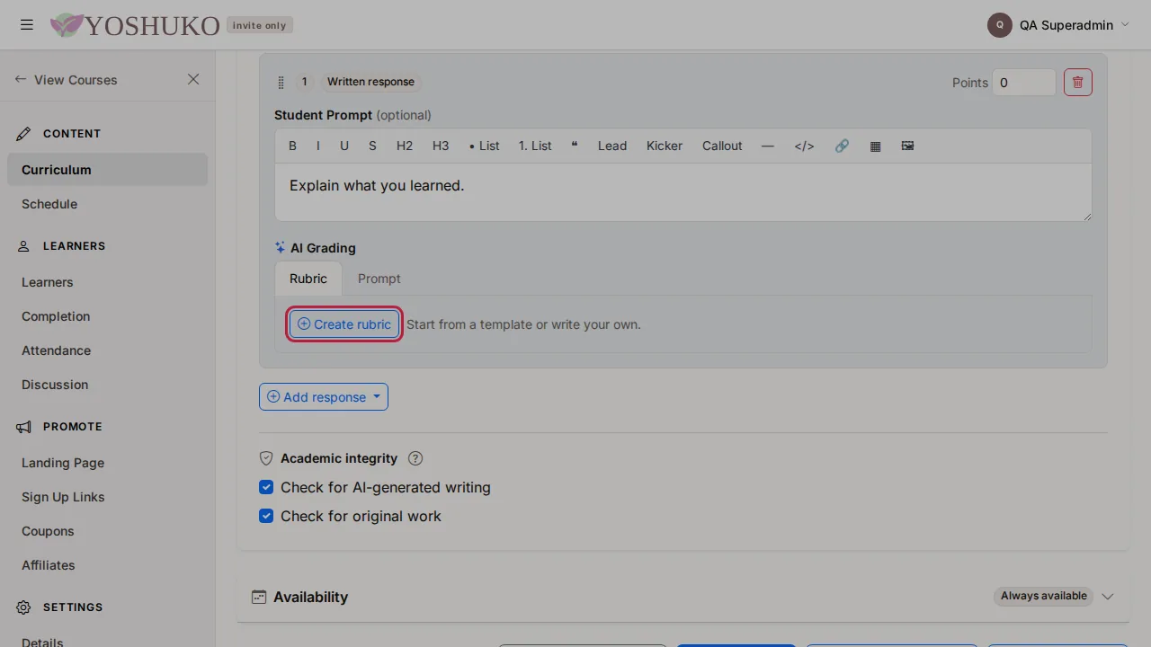 Lesson editor screen