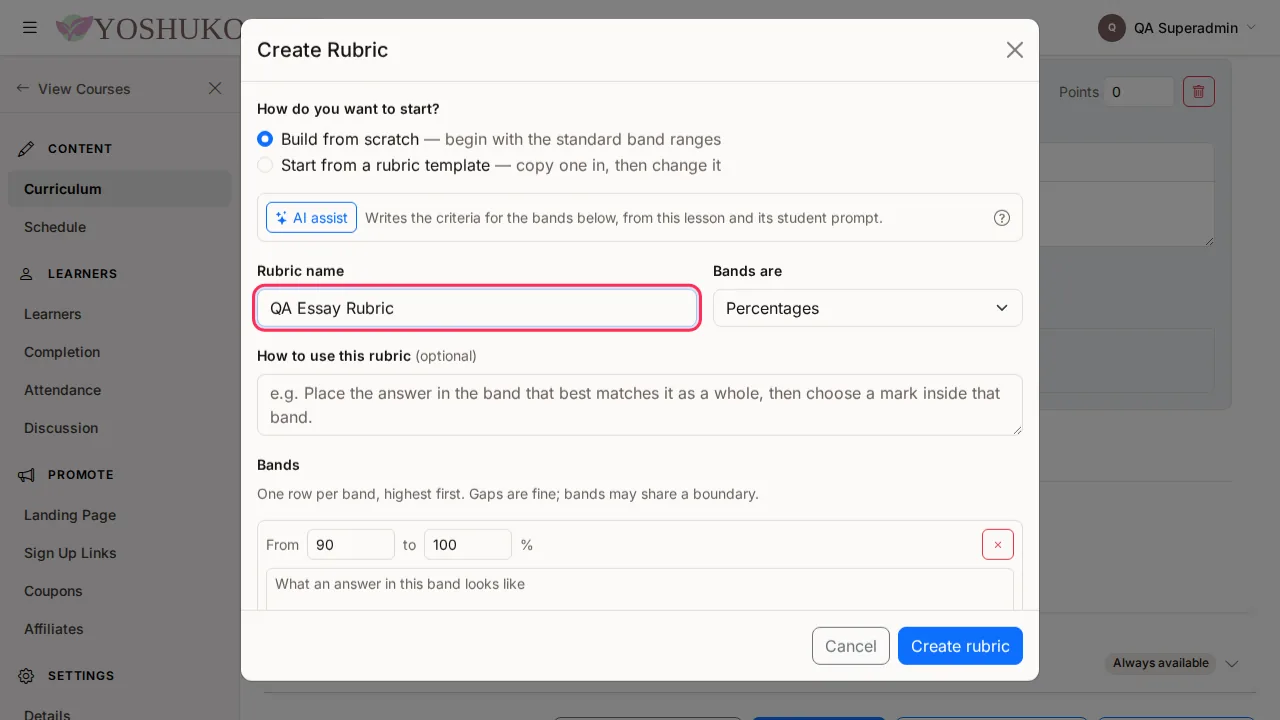 Lesson editor screen
