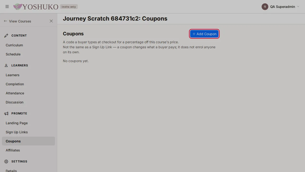Coupons screen