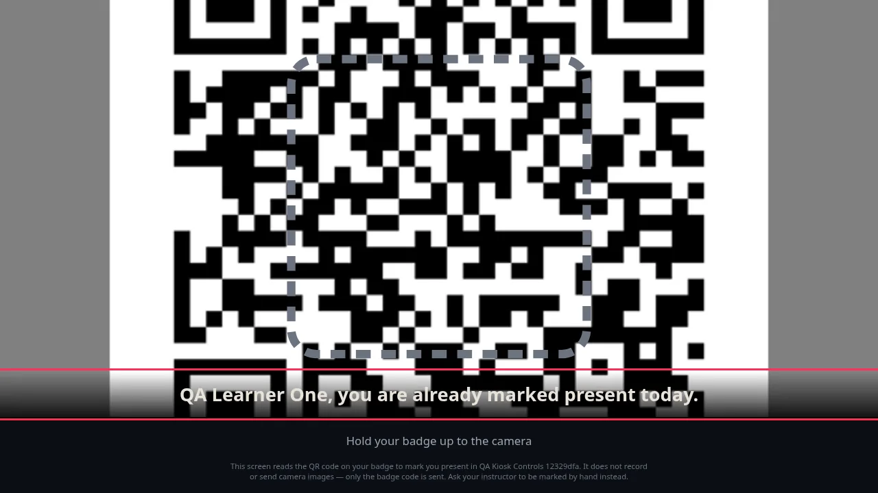 Attendance kiosk — taking attendance screen