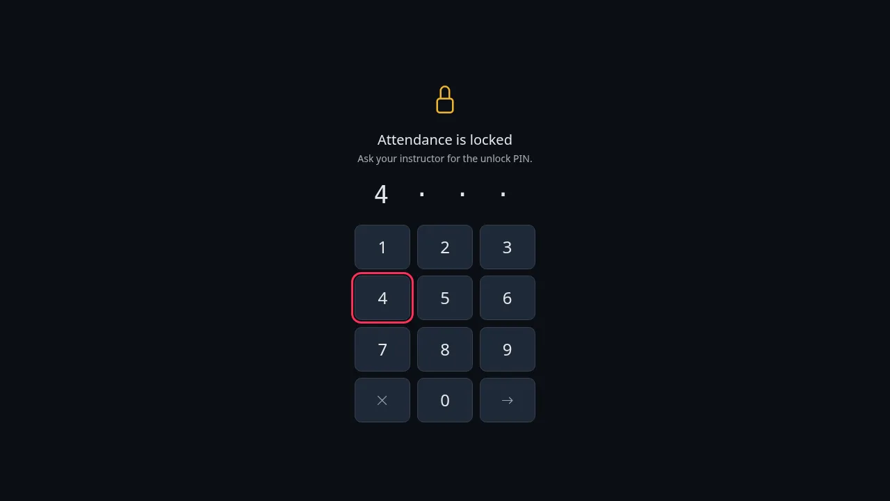 Attendance kiosk — locked screen