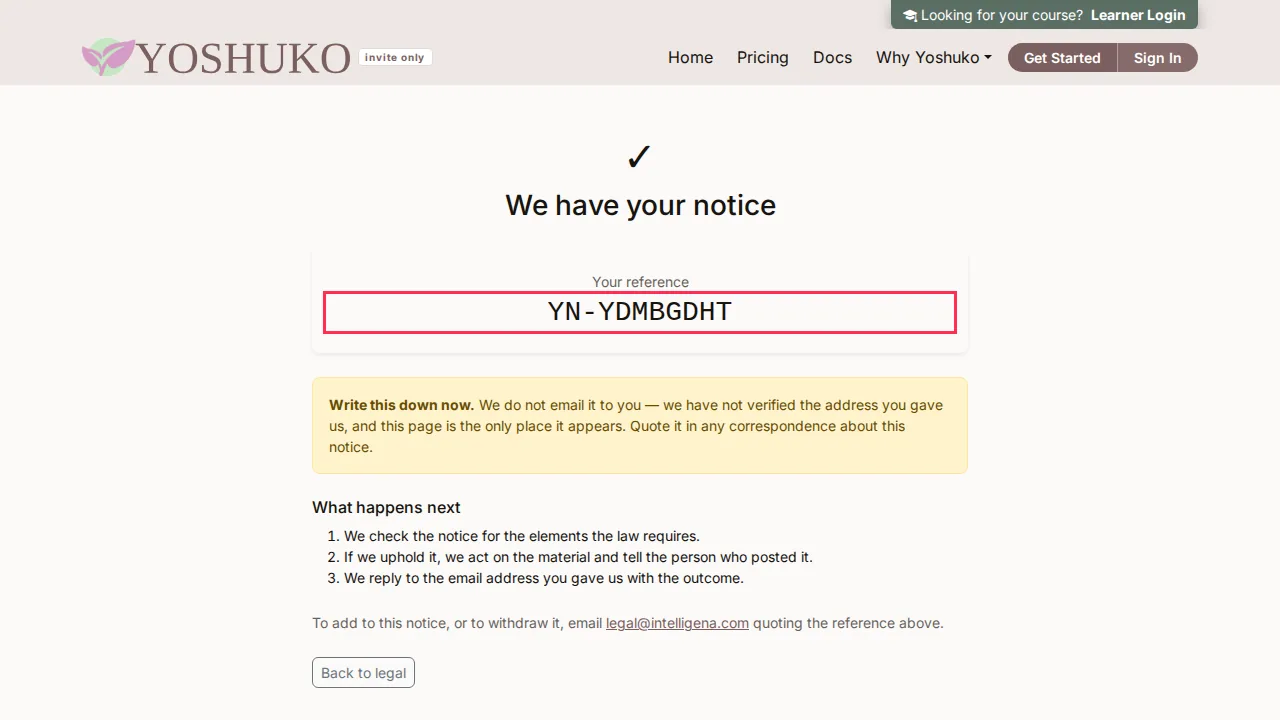 Notice receipt — the reference screen