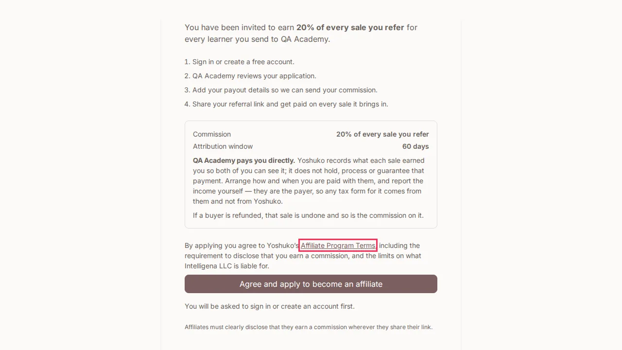 Become an affiliate screen