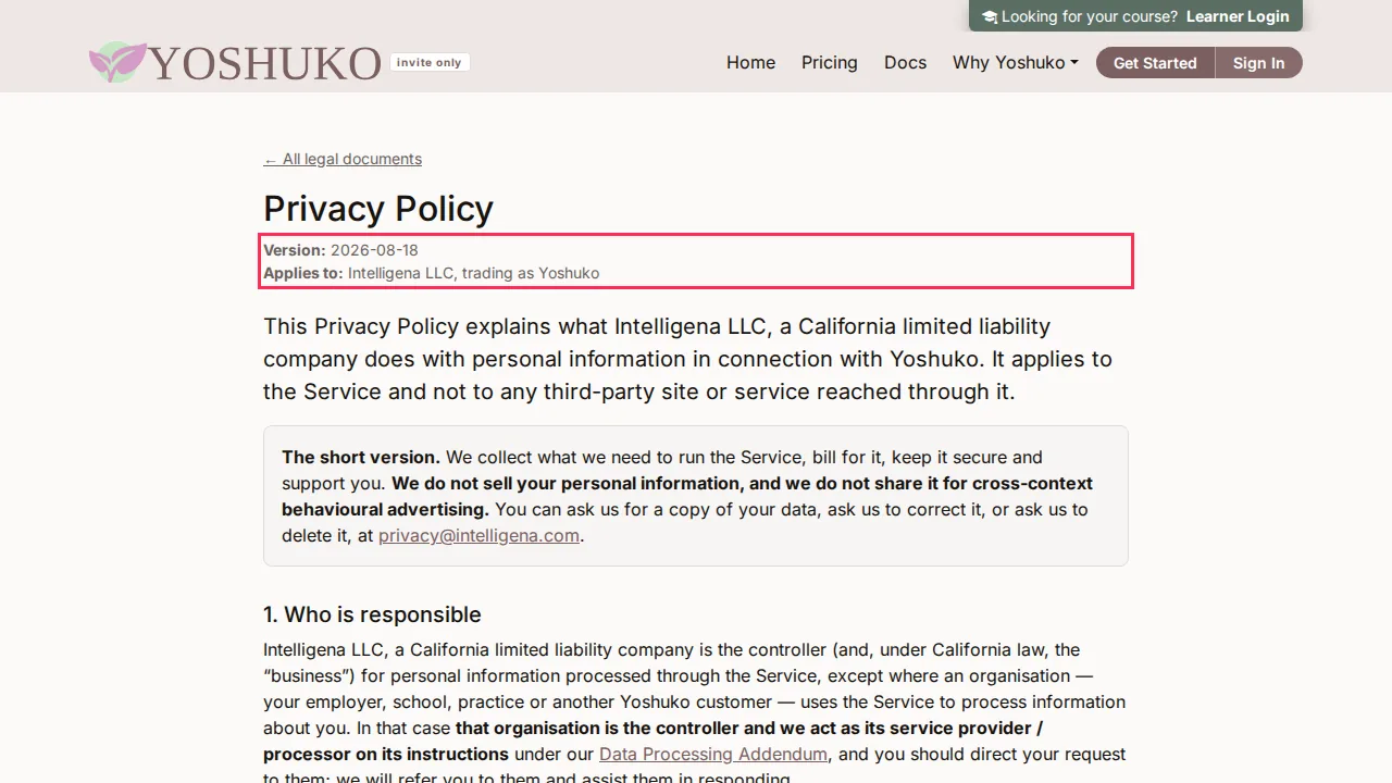 Privacy Policy screen