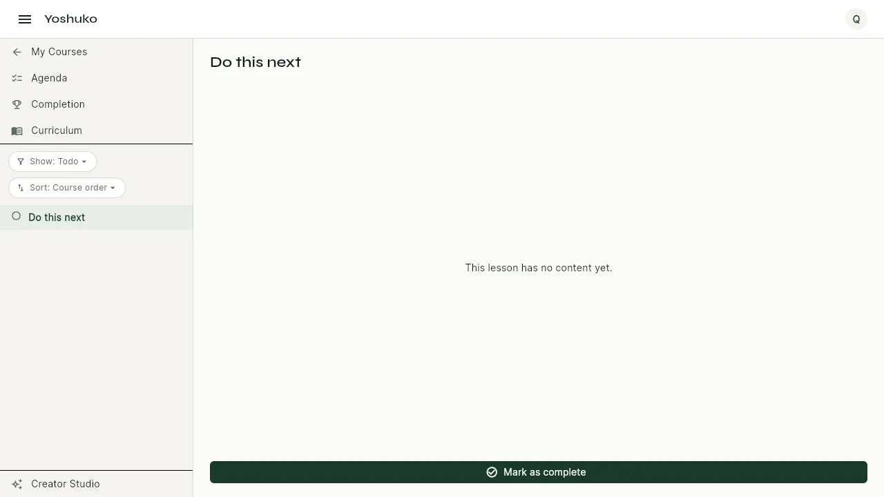 Course Agenda screen