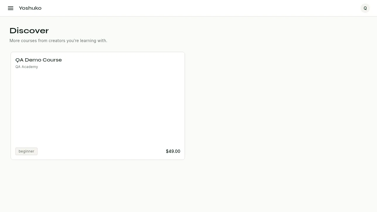 Discover (learner app) screen