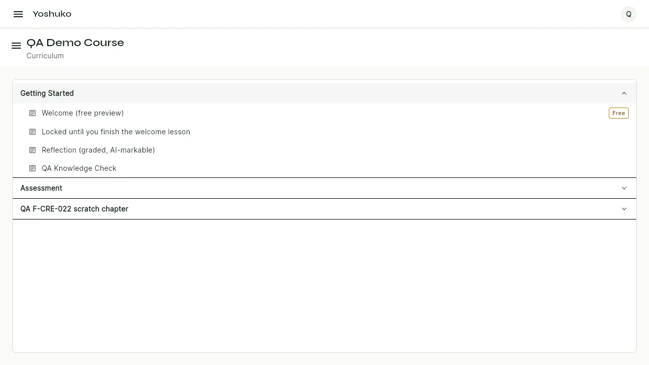 Course Curriculum screen