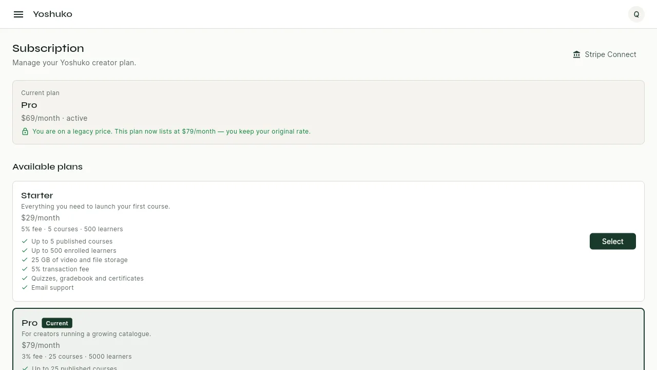 Subscription screen