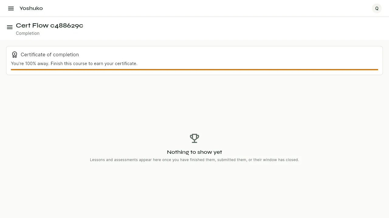 Course Completion screen