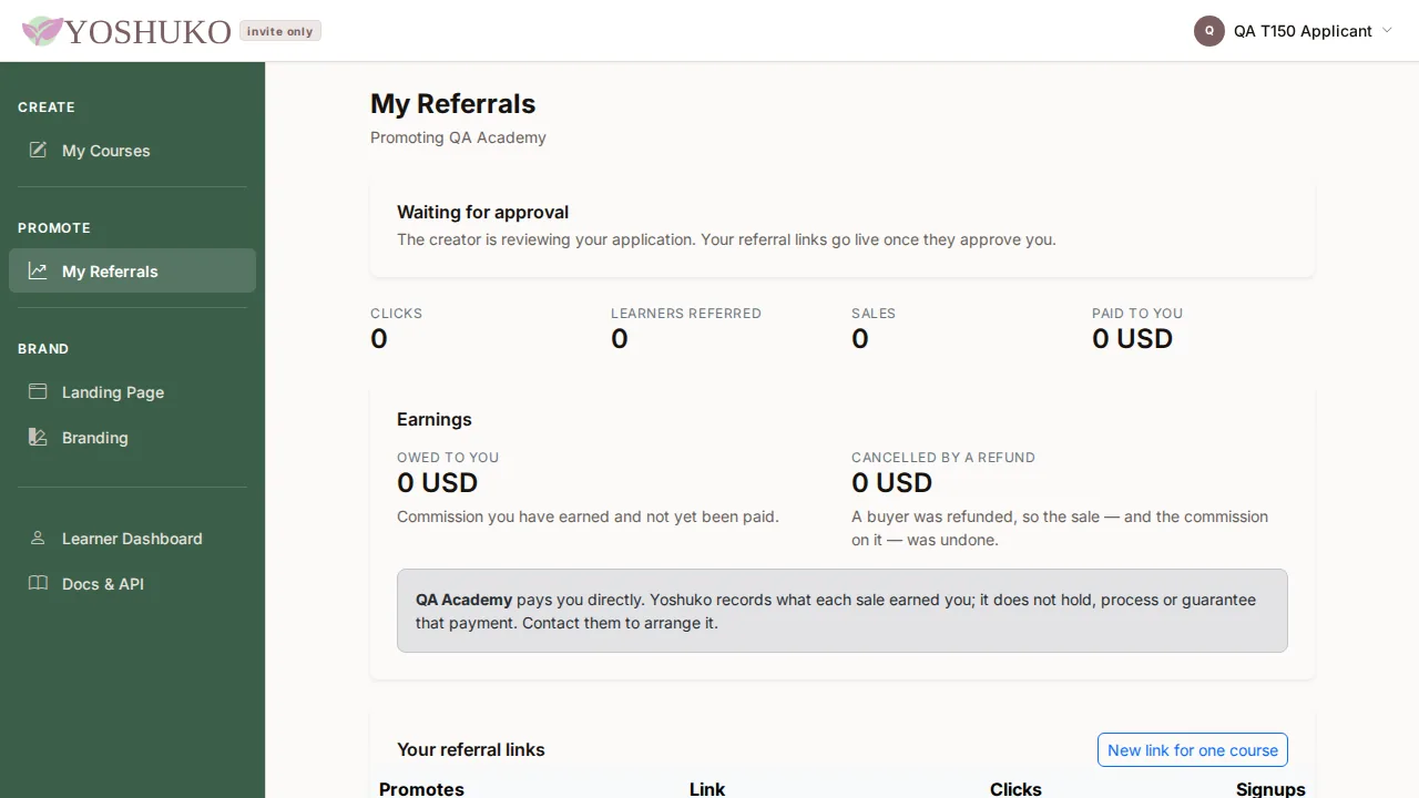 Become an affiliate screen