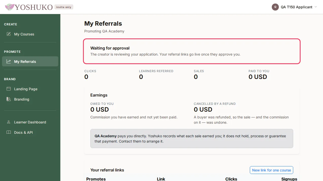 My Referrals screen