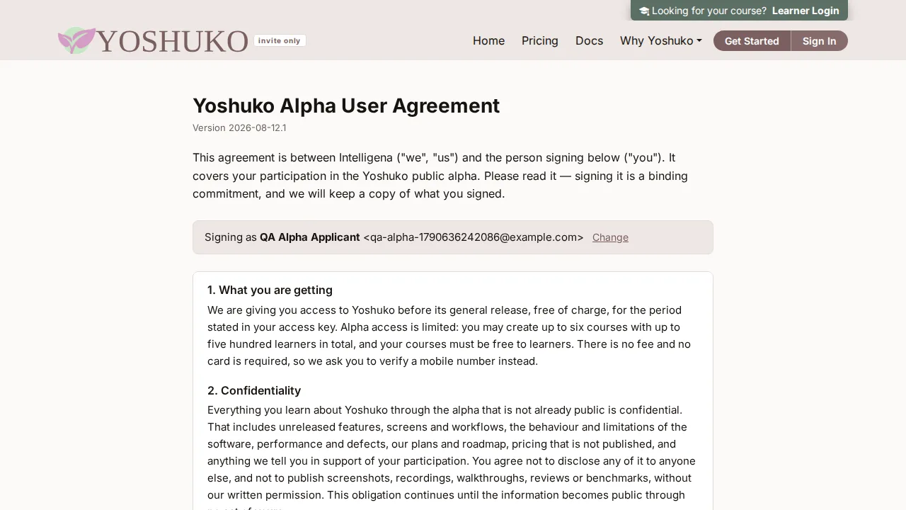 Sign up / sign in screen