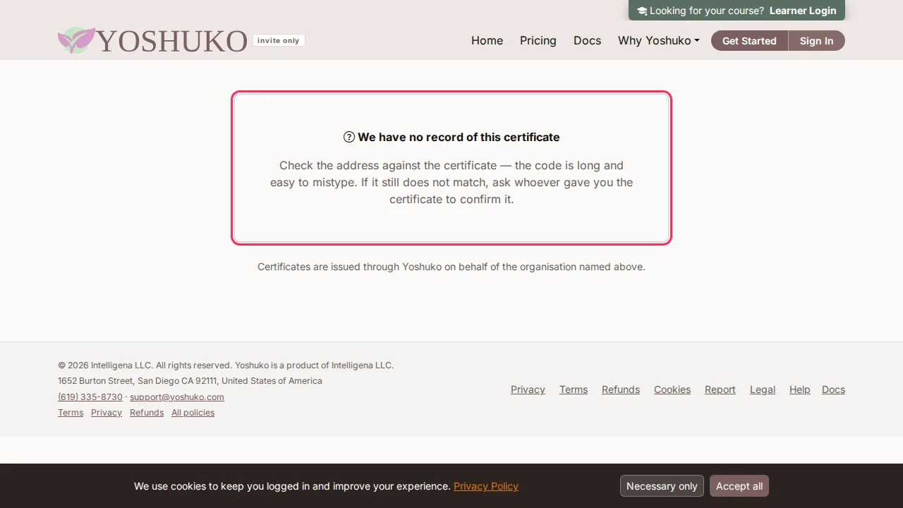 Verify a certificate screen